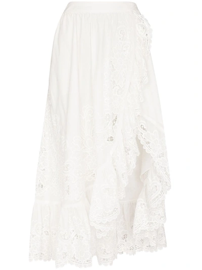 Shop Zimmermann Lulu Lace-trim Wraparound Skirt In White