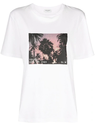 Shop Saint Laurent Palm Tree-print T-shirt In White