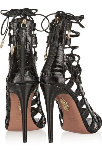 Shop Aquazzura Amazon Lace-up Elaphe Sandals In Black