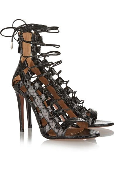 Shop Aquazzura Amazon Lace-up Elaphe Sandals In Black