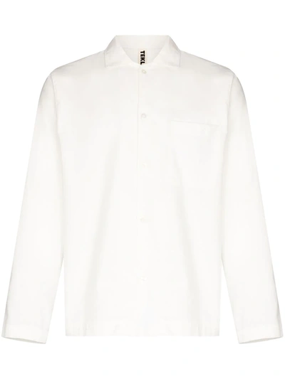 Shop Tekla Button-up Pajama Shirt In White