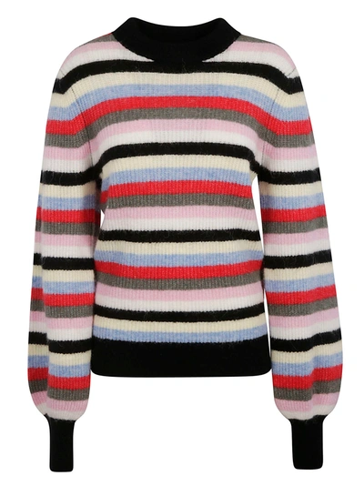 Shop Ganni Soft Wool Striped Knit Sweater Sweater In 999