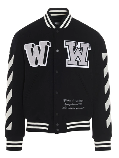 Shop Off-white Diag Varsity Jacket In Nero Bianco