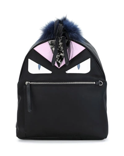 Fendi Baguette Mini Studded Fur Crossbody Bag, White Multi In Black Multi