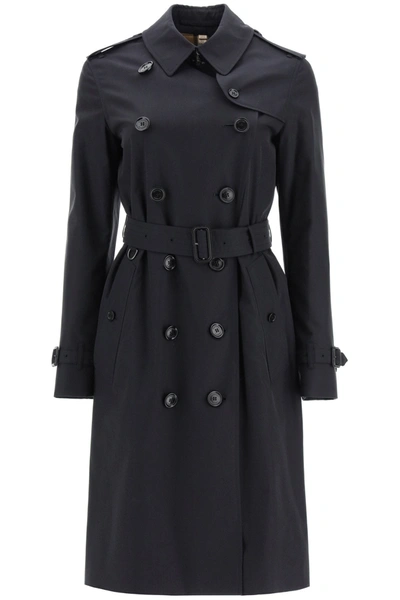 Shop Burberry Kensington Long Trench Coat In Midnight (blue)