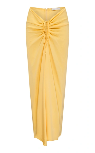 Shop Christopher Esber Ruched Maxi Skirt In Yellow