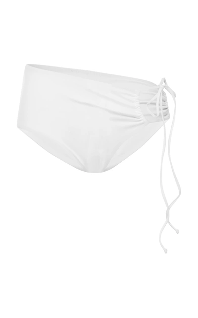 Shop Christopher Esber Ruched Side-tie Bikini Bottom In White