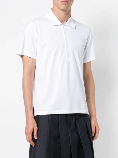Thom Browne Tricolour Back Stripe Cotton Polo Shirt In White