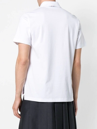 Thom Browne Tricolour Back Stripe Cotton Polo Shirt In White