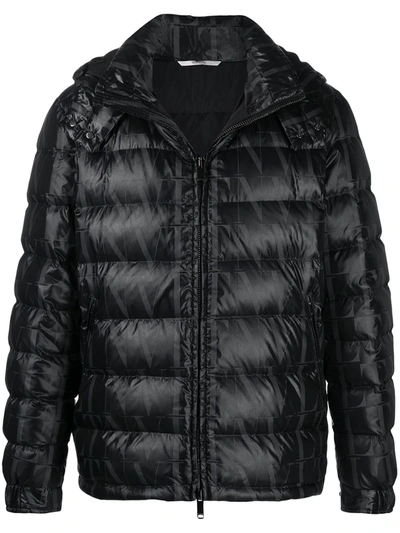 Shop Valentino Vltn Times Print Puffer Jacket In Black