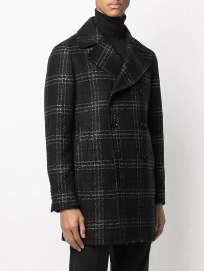 Shop Tagliatore Check-pattern Double-breasted Coat In Black