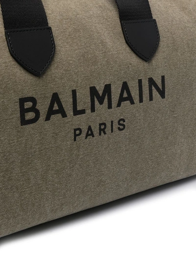 Shop Balmain Logo Print Holdall In Green