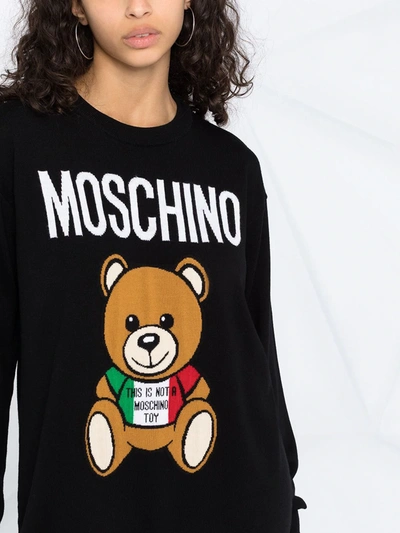 Shop Moschino Teddy Bear Logo Intarsia-knit Dress In Black