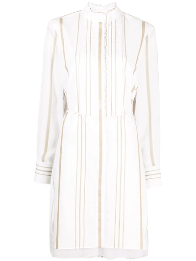 Shop Chloé Ruffle-detail Striped Shirt Dress In White