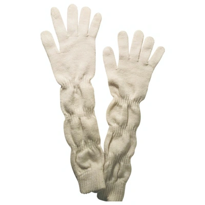 Pre-owned Prada Wool Long Gloves In White