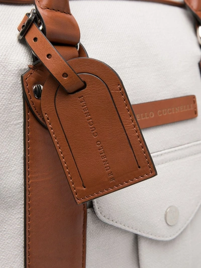 Shop Brunello Cucinelli Leather Panelled Holdall In White