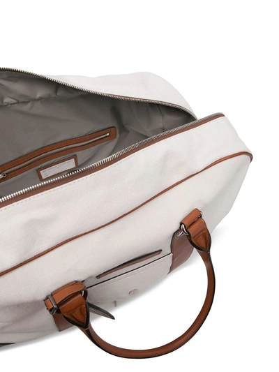 Shop Brunello Cucinelli Leather Panelled Holdall In White