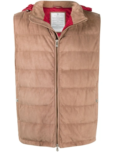Shop Brunello Cucinelli Quilted Suede Gilet In Brown