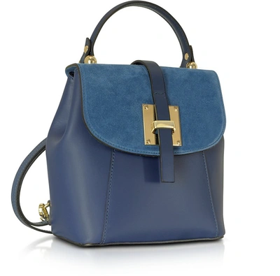 Shop Gisèle 39 Designer Handbags Palazia Black Suede And Leather Small Backpack In Bleu