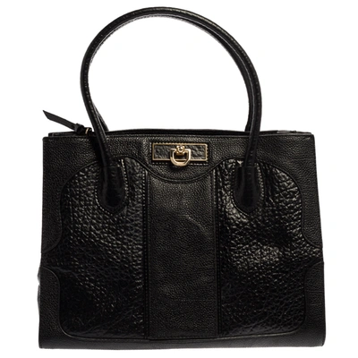 Pre-owned Dkny Black Textured Leather Middle Zip Tote