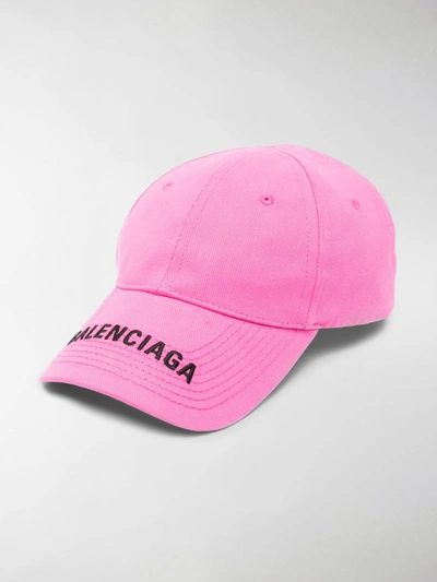 Shop Balenciaga Logo-embroidered Cotton Cap In Pink