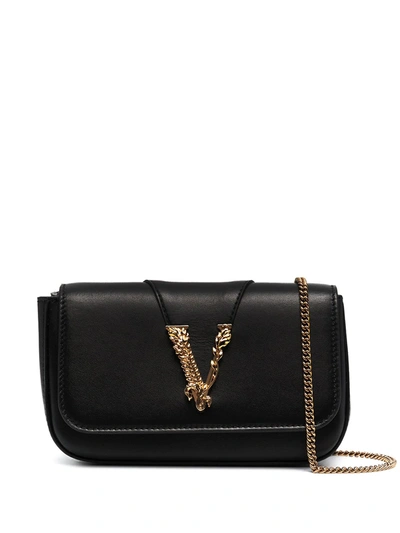 Shop Versace Mini Vitello Crossbody Bag In Black