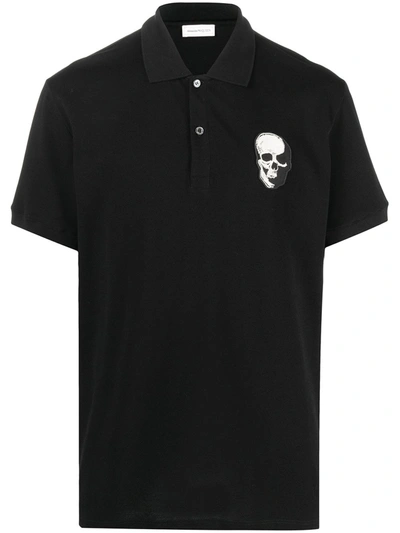 Shop Alexander Mcqueen Skull Patch Cotton Polo Shirt In Black