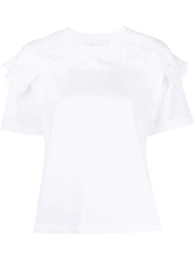 Shop See By Chloé Embroidered Scallop T-shirt In White