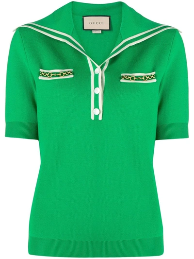 Shop Gucci Oversize-collar Polo Shirt In Green