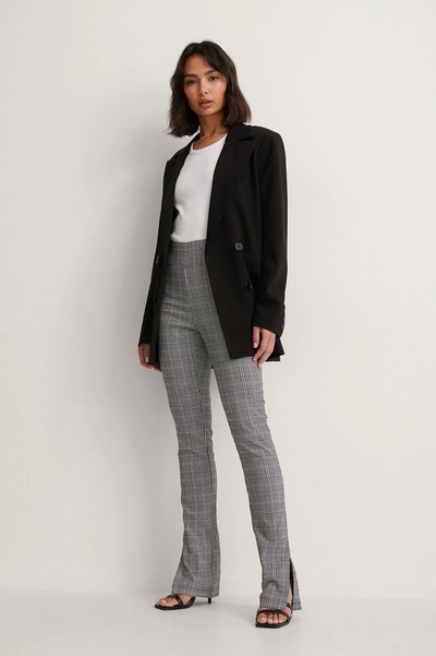 Shop Na-kd Classic Check Stretch Slit Pants - Grey In Grey Big Check