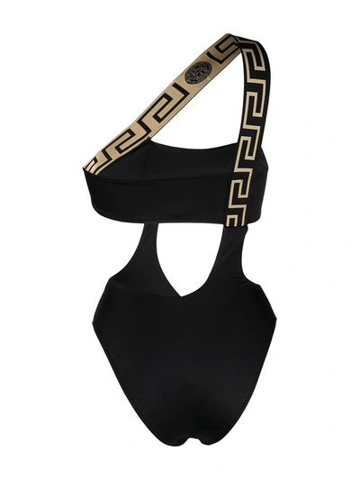 Shop Versace One-strap Cut-out Swimsuit In Black