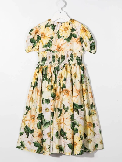 Shop Dolce & Gabbana Floral-print Dress In Yellow