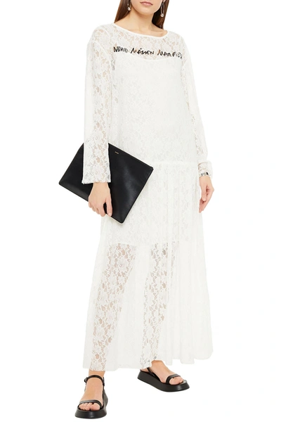 Shop Mm6 Maison Margiela Gathered Printed Corded Lace Maxi Dress In White