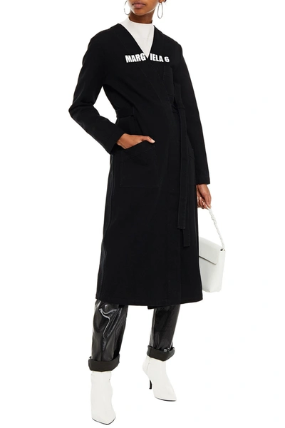 Shop Mm6 Maison Margiela Belted Printed Cotton-twill Coat In Black