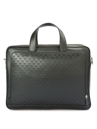 Shop Emporio Armani All Over Embossed Logo Leather Briefcase In Black