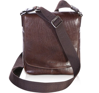 Shop Chiarugi Designer Men's Bags Genuine Leather Men's Crossbody Bag In Marron Foncé