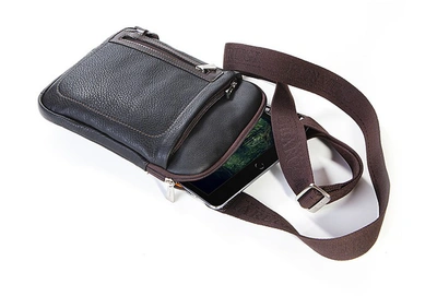 Shop Chiarugi Designer Men's Bags Genuine Leather Men's Crossbody Bag W/canvas Strap In Noir