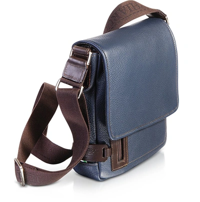 Shop Chiarugi Designer Men's Bags Genuine Leather Men's Flap Crossbody Bag In Bleu