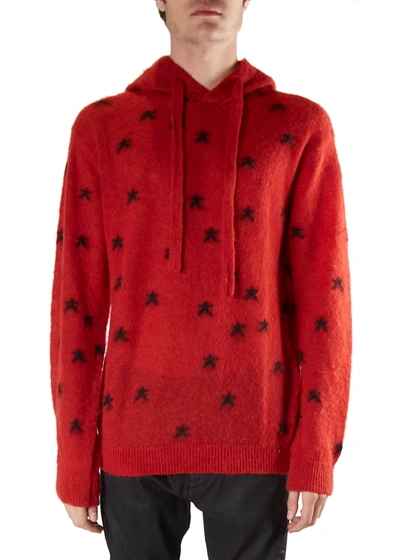 Shop Laneus Red Sweater In Wool Blend With All-over Star Print In Red-black