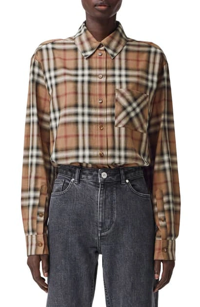 Shop Burberry Carlota Ombre Check Cotton Twill Button-up Shirt In Birch Brown Ip Chk