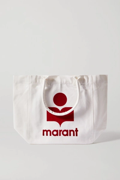 Shop Isabel Marant Yenky Flocked Cotton-canvas Tote In White