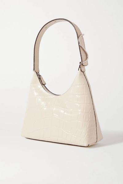 Shop Staud Scotty Croc-effect Leather Shoulder Bag In Cream