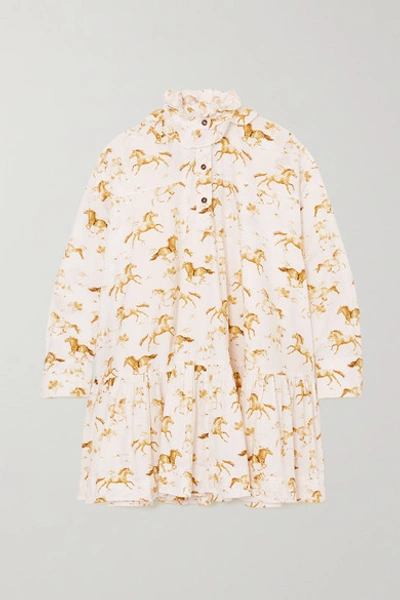 Shop Ganni + Net Sustain Printed Organic Cotton-poplin Mini Dress In White