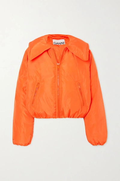 Shop Ganni Cropped Quilted Shell Down Jacket In Orange