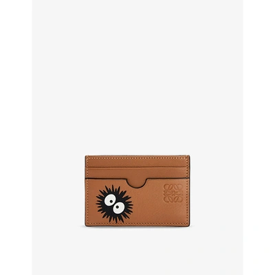 Loewe Totoro Dust Bunnies Leather Card Holder In Tan/black