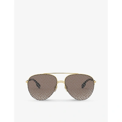 Shop Burberry Be3113 Gold-toned Metal Aviator-frame Sunglasses
