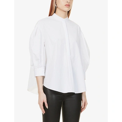 Shop Alexander Mcqueen Womens Opticalwhite Puffed-sleeve Cotton-poplin Shirt 8