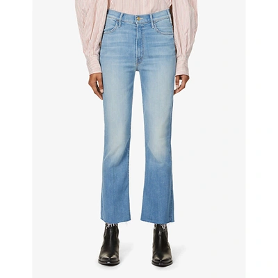 Shop Mother Hustler Ankle Fray High-rise Cropped Stretch-denim Jeans In Shaken+not+stirred