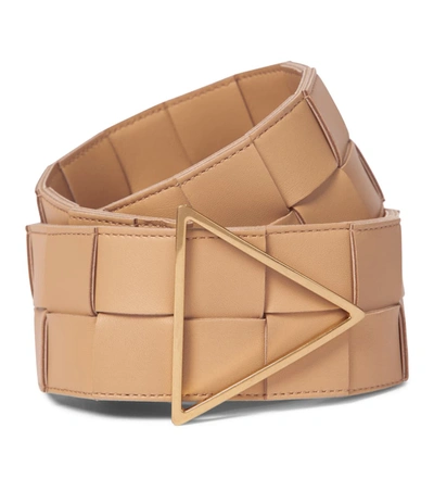 Shop Bottega Veneta Intrecciato Leather Belt In Beige