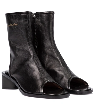 Shop Acne Studios Peep-toe Leather Ankle Boots In Black